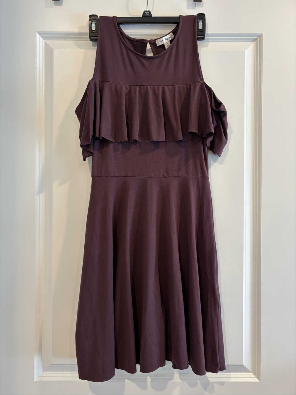 Say What? Plum Cold-Shoulder Ruffle Midi Dress